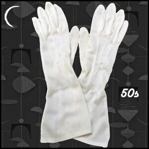 Vintage White Nylon Gauntlets, Mid Length 50s Gloves